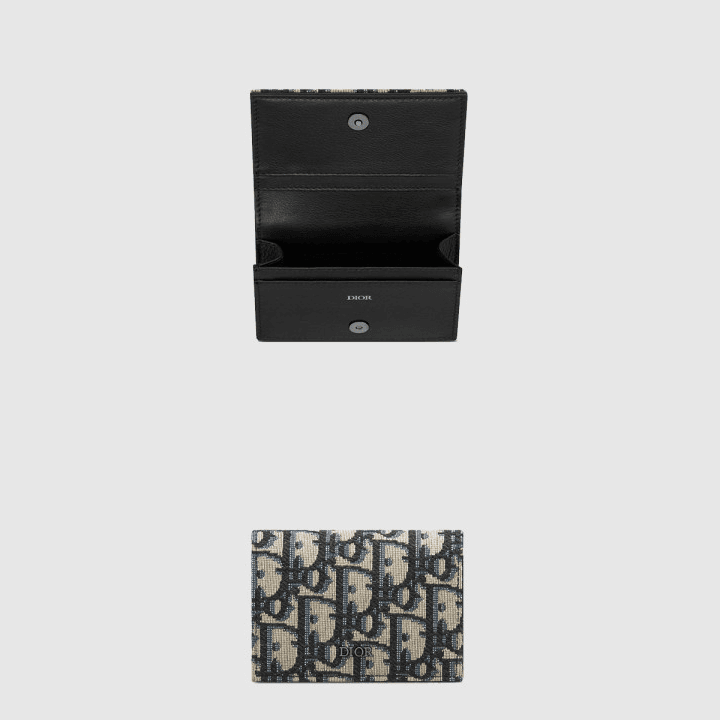 디올 비즈니스 카드 홀더 베이지 & 블랙 Dior Oblique 자카드