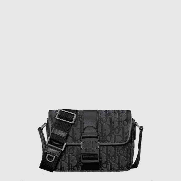 디올 미니 Dior Trek 플랩 메신저 백 블랙 Dior Oblique 나일론