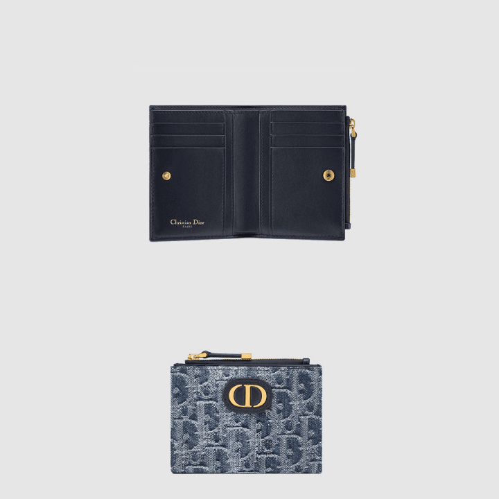 디올 30 몽테인 Dahlia 지갑 블루 Dior Oblique 자카드