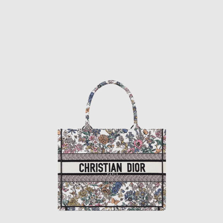 디올 미디엄 Dior Book Tote 백 화이트 멀티 컬러 Dior Herbarium 자수
