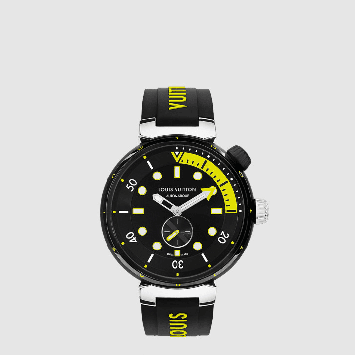 루이비통 Tambour Street Diver, 오토매틱, 44mm, 스틸 블랙&옐로우