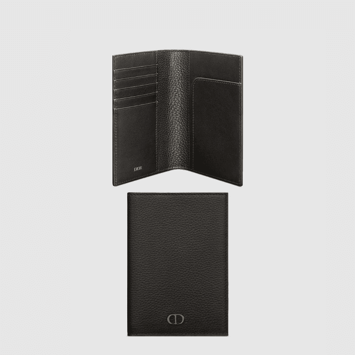 디올 CD Icon 여권 커버 블랙 그레인 송아지 가죽