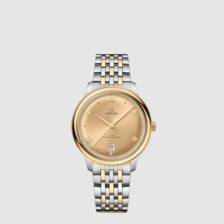 오메가 드 빌 프레스티지 코‑액시얼 마스터 크로노미터 40mm 스틸 & 옐로우 골드 옐로우 다이얼