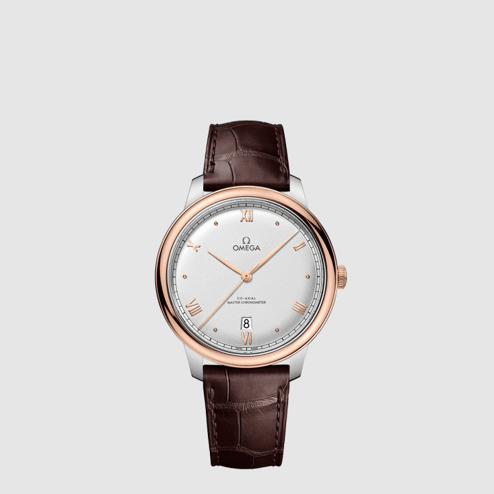 오메가 드 빌 프레스티지 코‑액시얼 마스터 크로노미터 40MM 스틸 세드나 골드 가죽
