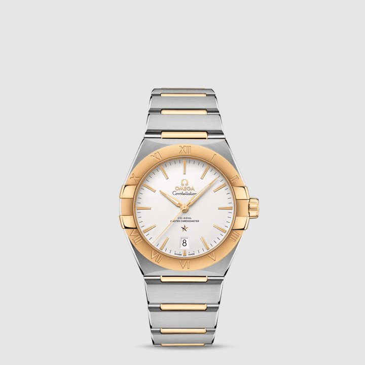 오메가 컨스텔레이션 코‑액시얼 마스터 크로노미터 39 MM 스틸 및 옐로우 골드 화이트 다이얼